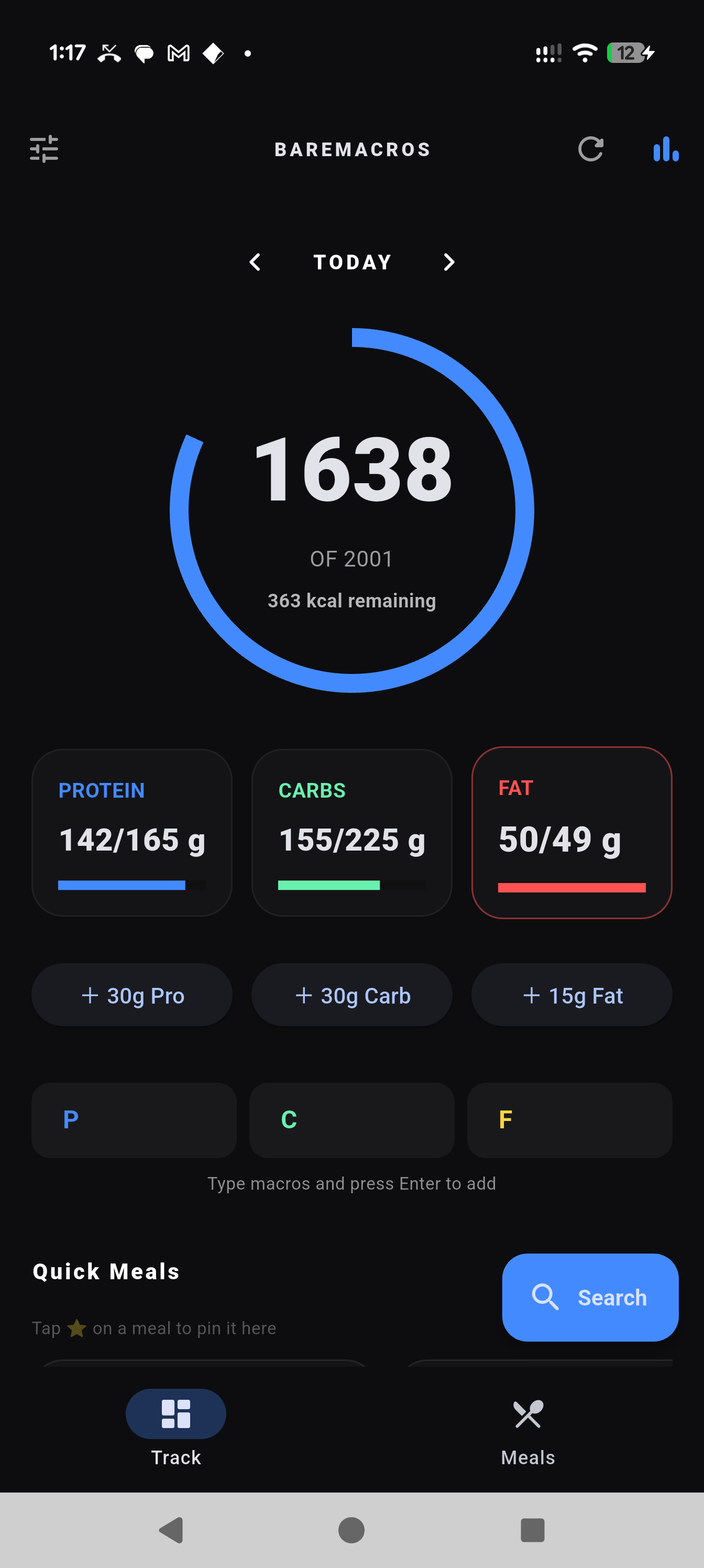 BareMacros Macro Tracking Dashboard