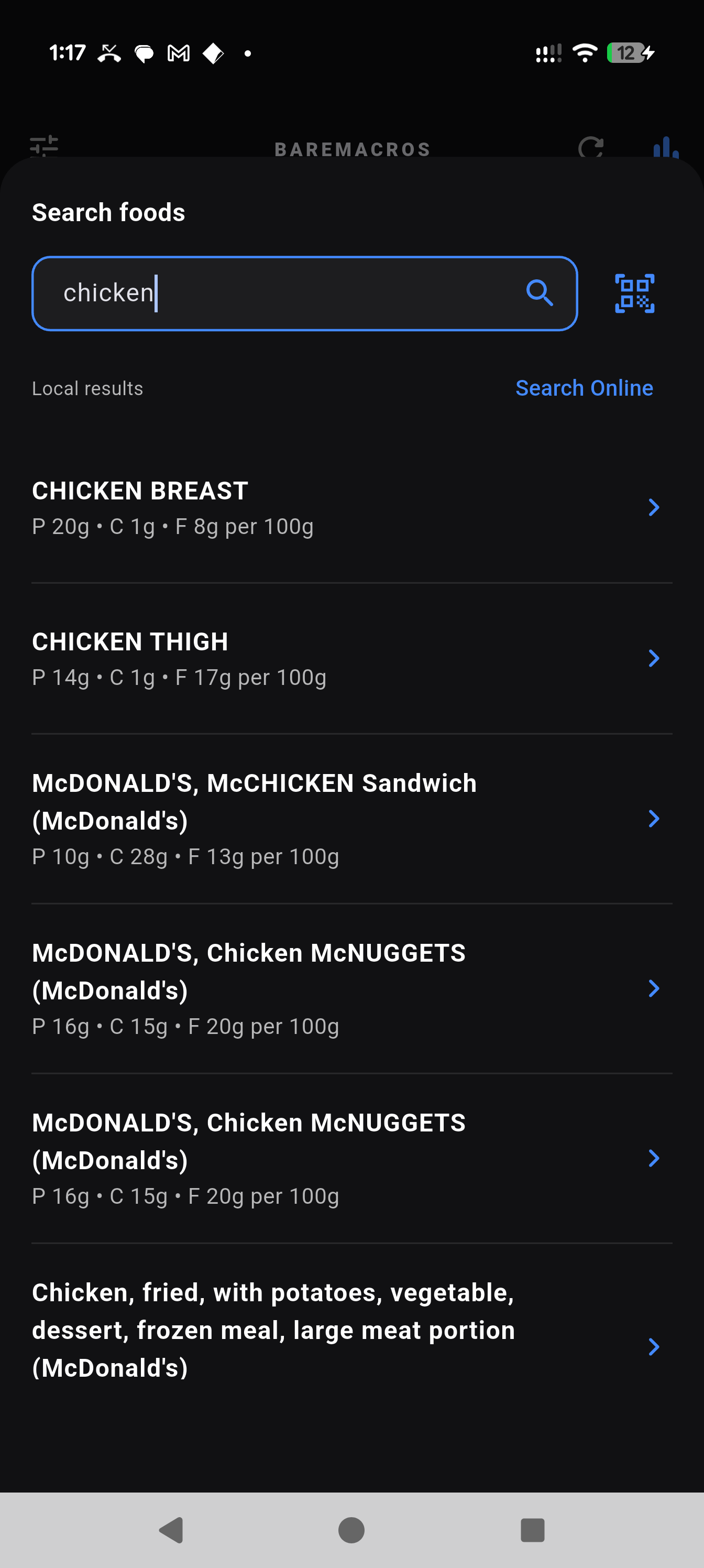 BareMacros Food Search and Barcode Scanner