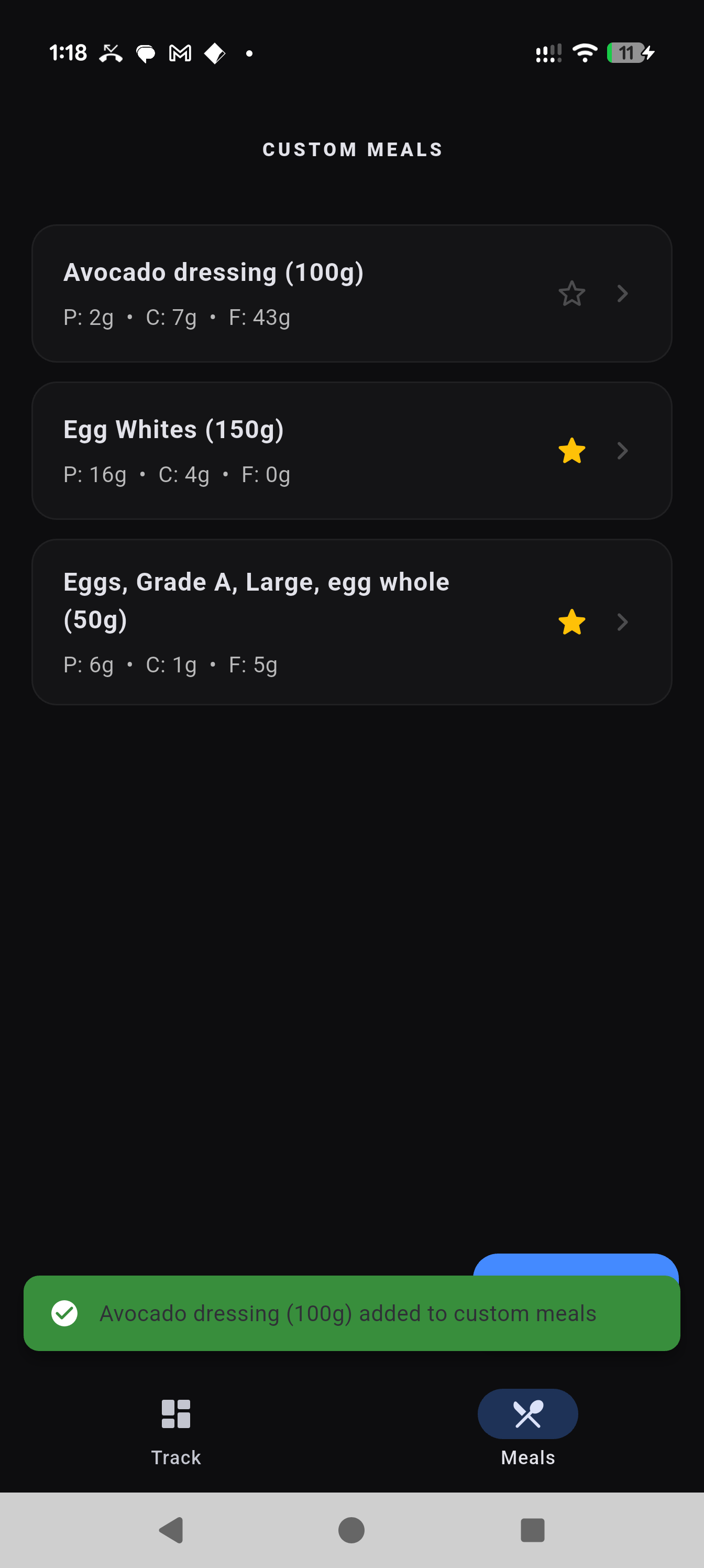 BareMacros Meals Library - Quick Logging